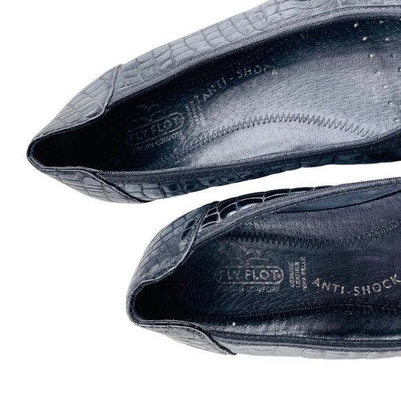 Fly Flot Womens Black Croc Leather Upper Flats Size 37 - Picture 2 of 4